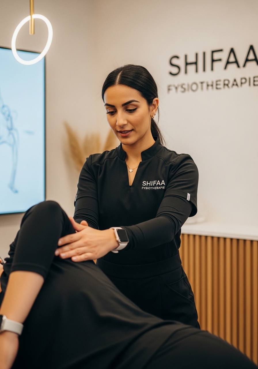 Fysiotherapeut begeleidt cliënte tijdens behandeling